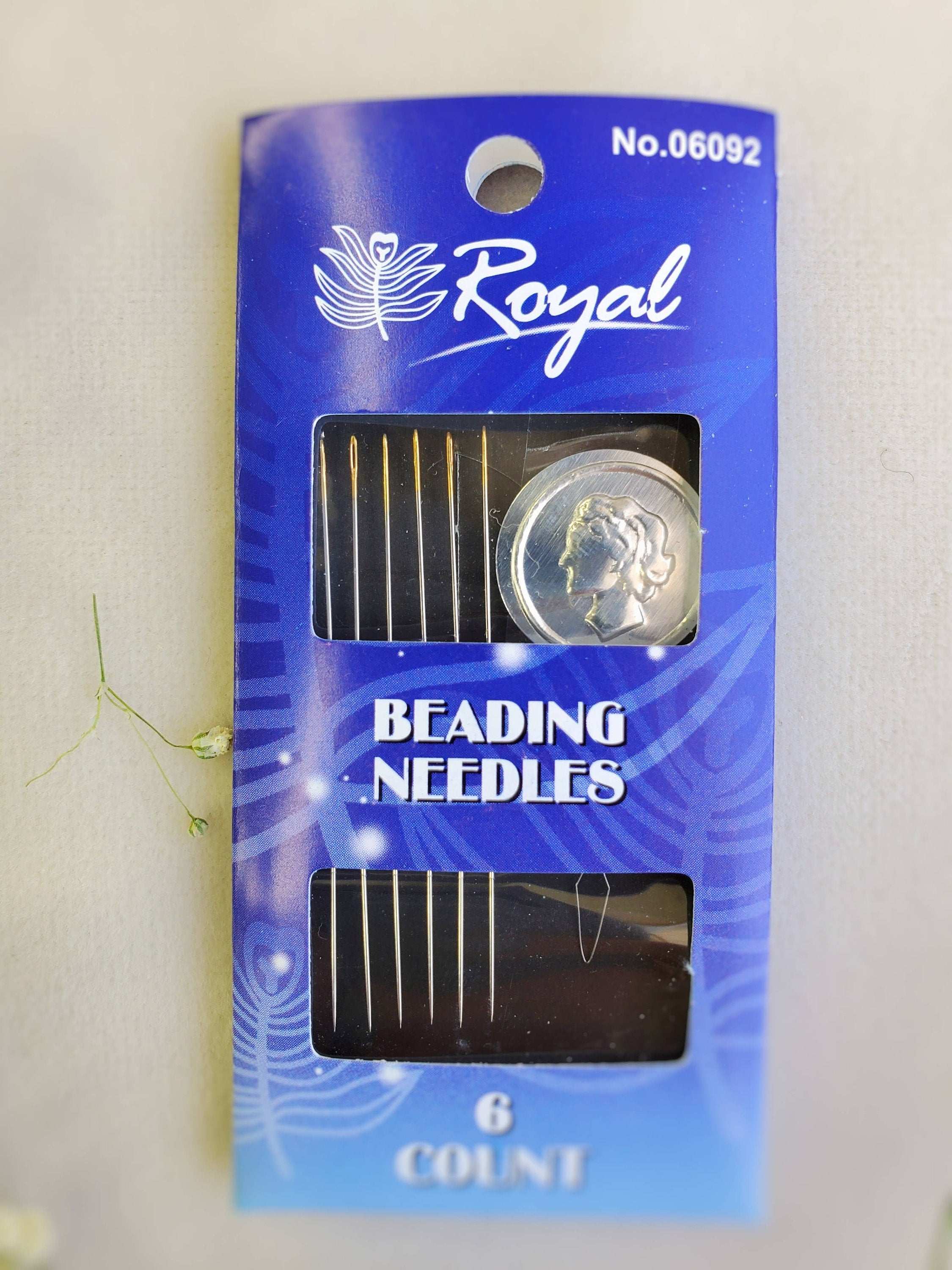 Royal Beading Needles , Special Beading Needles , Needles for beads + needle-threader Royal No. 16 (6 pcs) beadwork , sewing needle