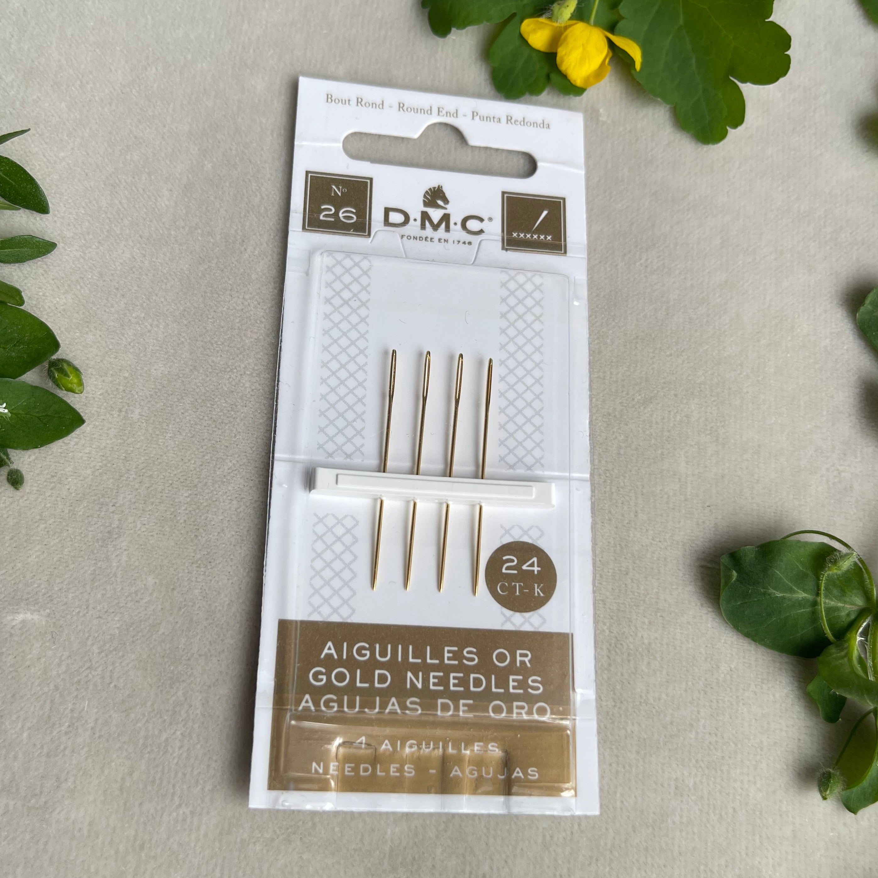 DMC Gold Embroidery Needles Size 26 (4 pcs) – 24K Gold Plated Cross Stitch Needles