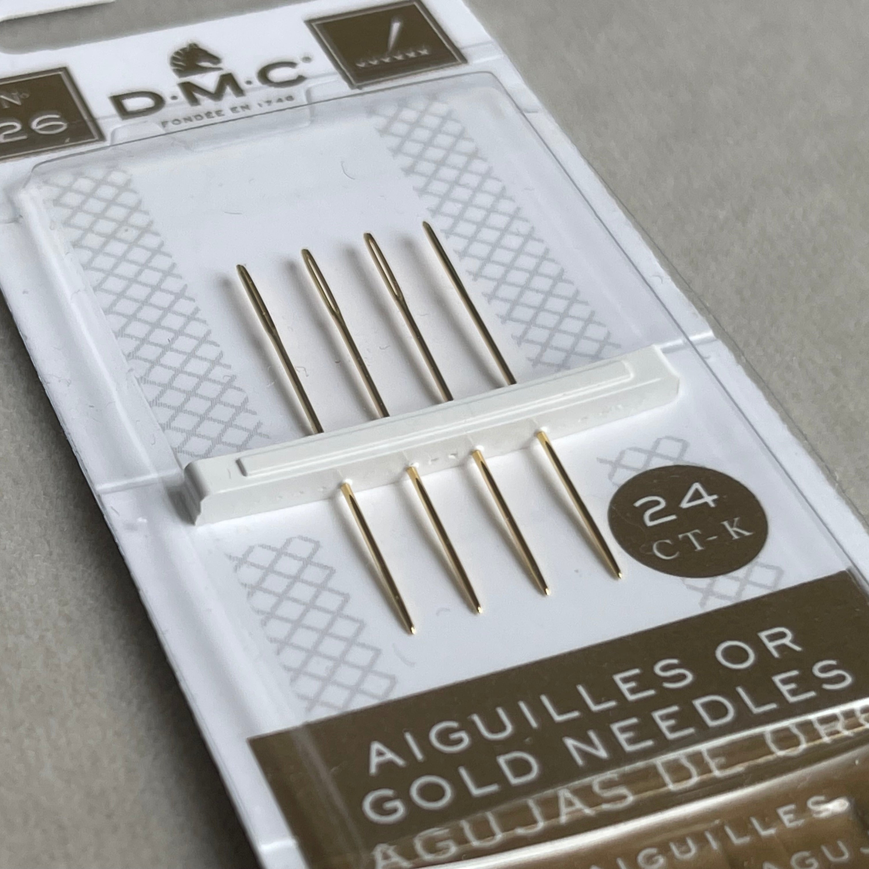 DMC Gold Embroidery Needles Size 26 (4 pcs) – 24K Gold Plated Cross Stitch Needles