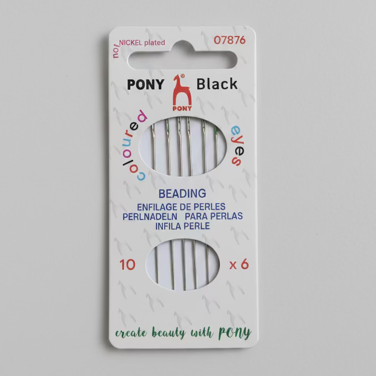 Pony brand beading needles packaging on a gray background