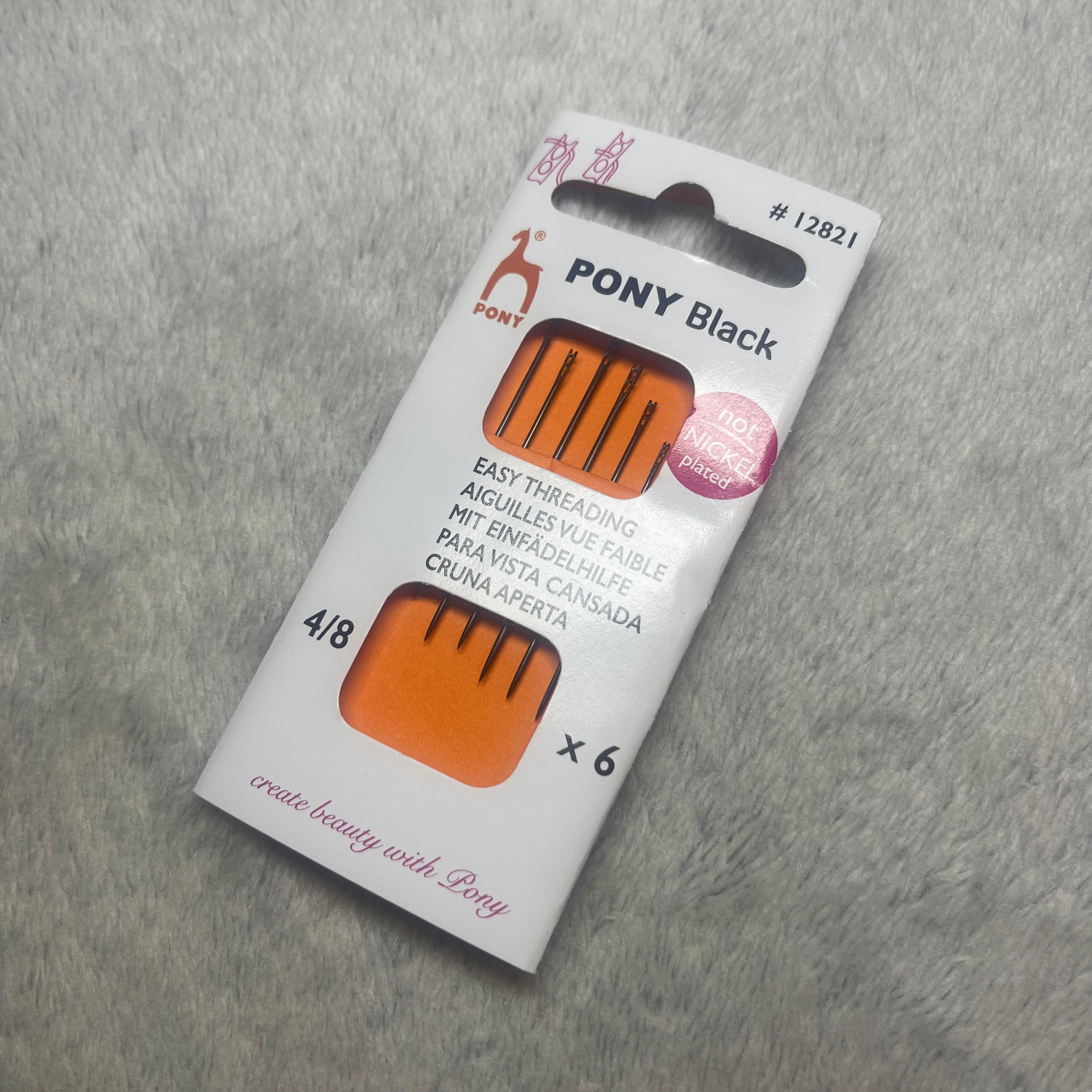 PONY Black Easy Threading Needles Size 4/8 (6 pcs) – Self Threading Sewing Needles