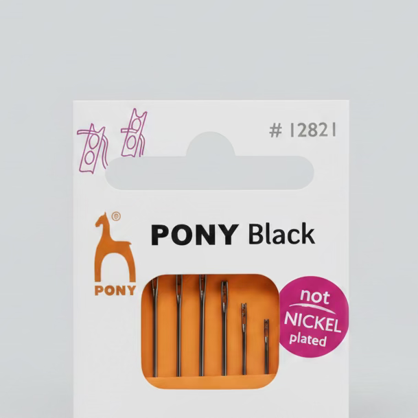 PONY Black Easy Threading Needles Size 4/8 (6 pcs) – Self Threading Sewing Needles