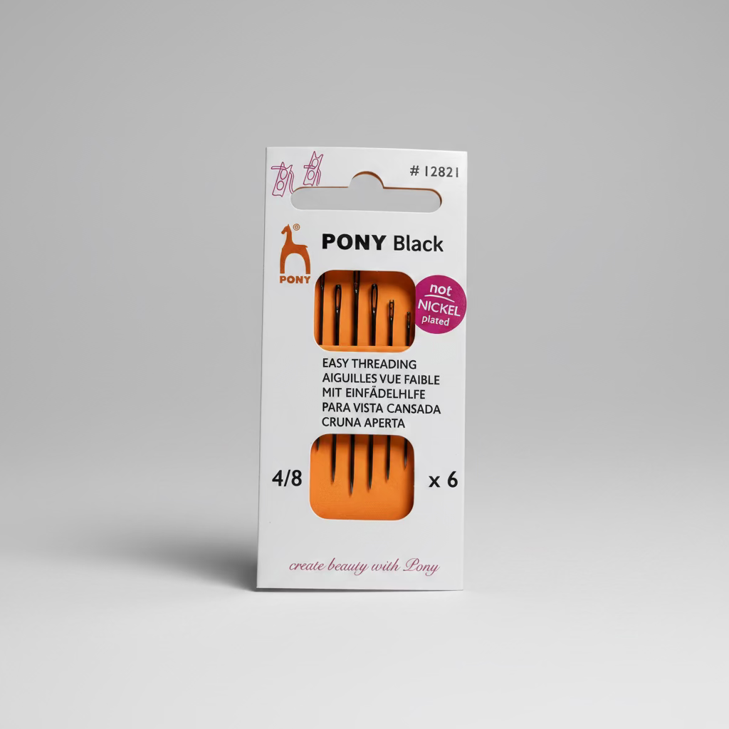 PONY Black Easy Threading Needles Size 4/8 Pack of 6 Self Threading Sewing Needles