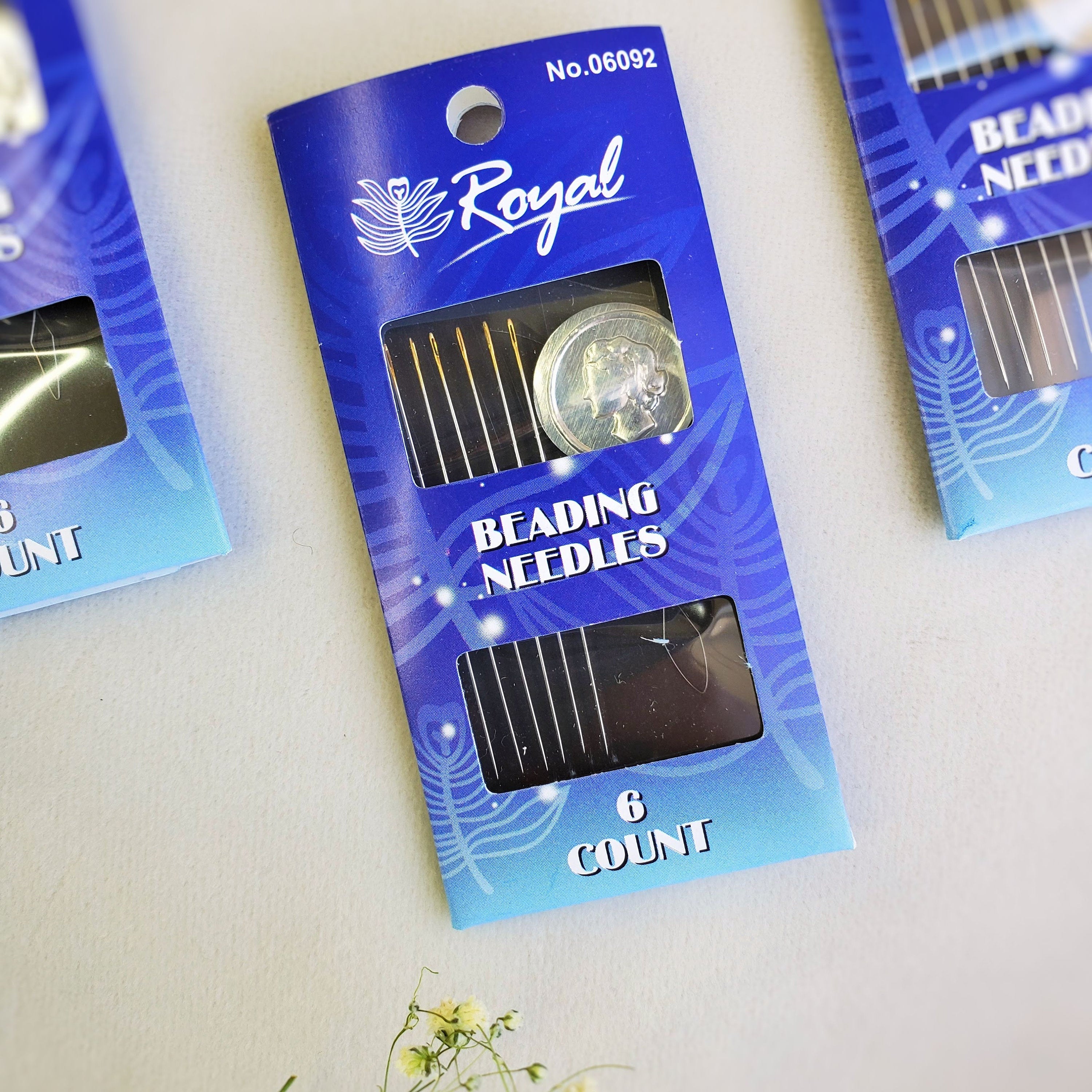 Royal Beading Needles , Special Beading Needles , Needles for beads + needle-threader Royal No. 16 (6 pcs) beadwork , sewing needle