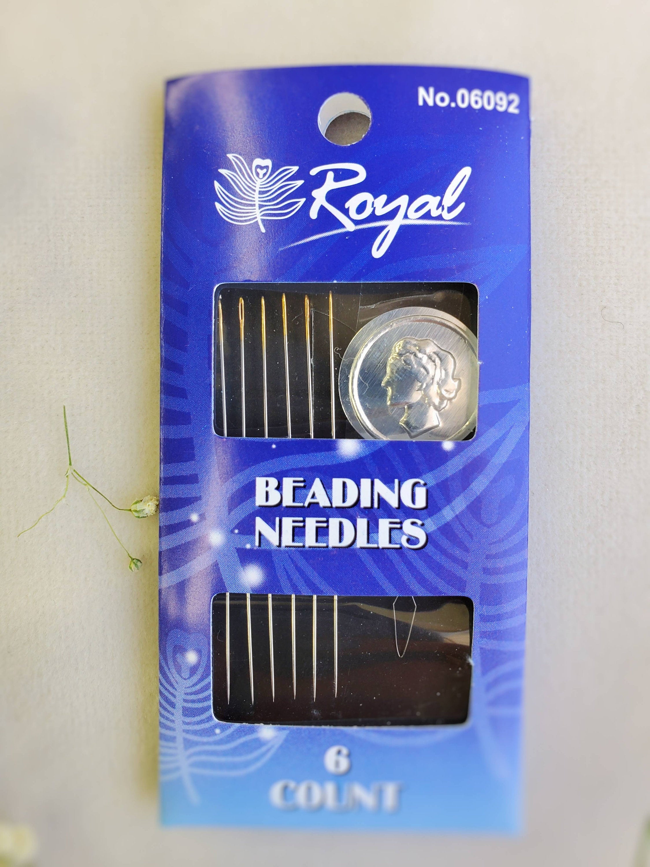 Royal Beading Needles , Special Beading Needles , Needles for beads + needle-threader Royal No. 16 (6 pcs) beadwork , sewing needle